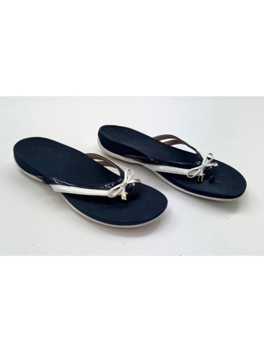 Vionic Bella X Womens Orthotic Flip Flops Navy & White Size 8.5 Bow Accent